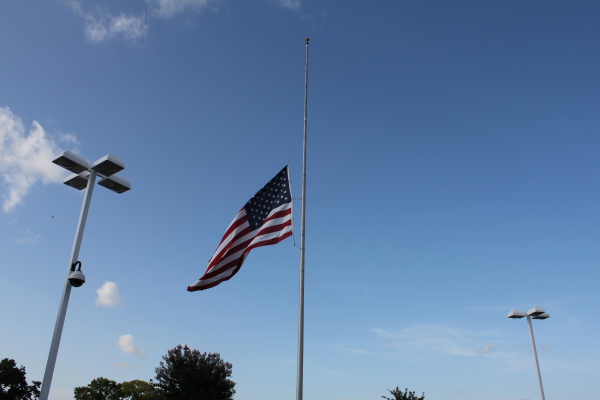 US and Texas Flags flown Half Mast